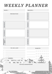 Minimalist Weekly Planner Template with Schedule and Habits Tracker