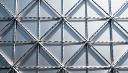 Close-up view of a geometric metal structure with triangular and linear patterns.