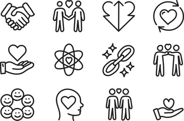 Hand Drawn Relationship and Emotional Wellness Line Icons for Love, Care and Connection