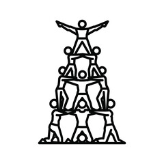 Human pyramid outline icon representing teamwork, collaboration, support, and collective achievement in a unified effort.