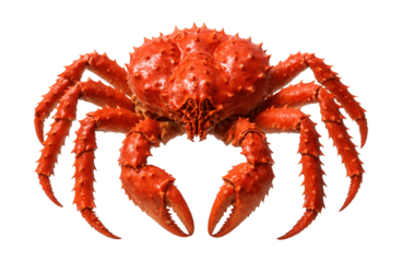 Red king crab featuring spiny legs and a broad, rounded shell.