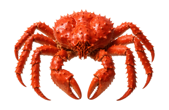 Red king crab featuring spiny legs and a broad, rounded shell.
