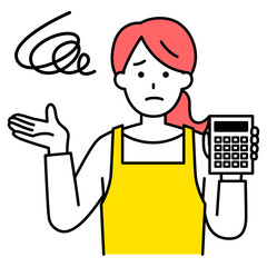予算オーバーで困るエプロン姿の女性