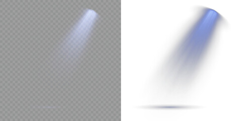 Floodlight beam, illuminated spotlights. Row of spotlights. Transparent background. Transparent allows seamless web or poster use. Reflections add depth to spotlight scenes on floor. Light Effects.
