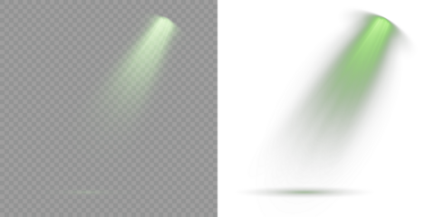 Overlay effects simulate professional studio illumination. Stage spotlights emit strong white directional light beams. Row of spotlights. Scene. Projection studio lights beam. Transparent background.