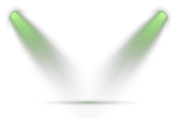 Stage spotlights emit strong white directional light beams. Scene. Overlay effects simulate professional studio illumination. Floodlight beam, illuminated spotlights. Projection studio lights beam.