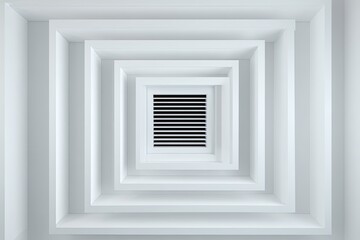 Abstract architectural ceiling design with nested square frames, centered on a vent