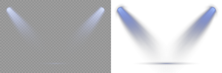 Transparent allows seamless web or poster use. Light sources, concert lighting, stage spotlights. Overlay effects simulate professional studio illumination. Scene. Light Effects. Vector Spotlights.