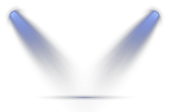 Concert lighting set includes soft beams. Stage spotlights emit strong white directional light beams. Projection studio lights beam. Transparent allows seamless web or poster use. Vector Spotlights.