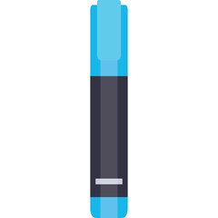 Blue Highlighter Pen with Dark Gray Barrel and White Accent Detailed Flat Illustration on Transparent Background