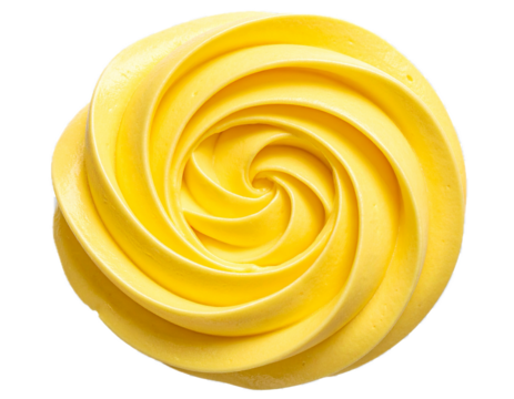 Yellow buttercream frosting swirl top view isolated on transparent background
