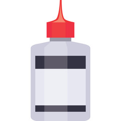 Clear adhesive glue bottle with red cap and white label on transparent background for crafting and art projects