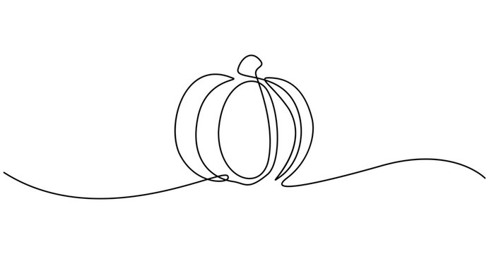 Continuous one line drawing of pumpkin vegetable outline minimalist style. Isolated on transparent background