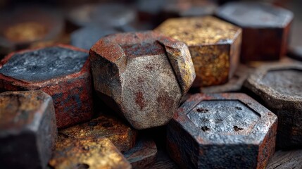 Abstract close-up of oxidized, textured hexagons showing a visual representation of financial market data