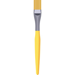A flat paintbrush with a yellow handle and silver ferrule isolated on a white background showcasing its simple design and clean lines ideal for art and design applications