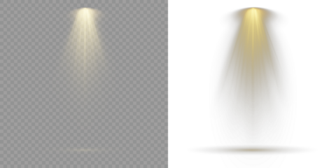 White spotlight beam vector design, realistic soft light cone isolated on transparent background, suitable for product mockup, presentation, or stage highlight. Transparent background. Light Effects.
