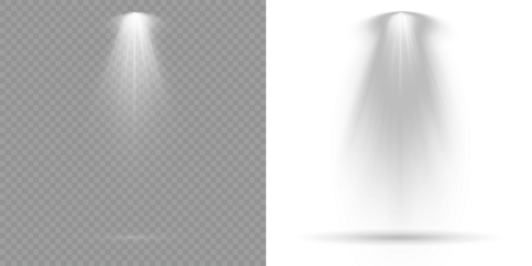 White spotlight beam vector design, realistic soft light cone isolated on transparent background, suitable for product mockup, presentation, or stage highlight. Transparent background. Light Effects.