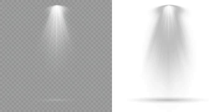 White spotlight beam vector design, realistic soft light cone isolated on transparent background, suitable for product mockup, presentation, or stage highlight. Transparent background. Light Effects.