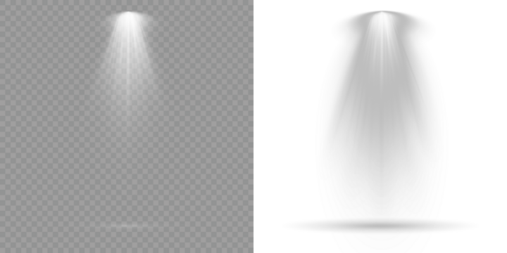 White spotlight beam vector design, realistic soft light cone isolated on transparent background, suitable for product mockup, presentation, or stage highlight. Transparent background. Light Effects.