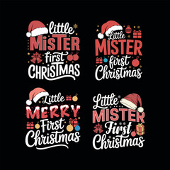 Christmas baby's first designs with Santa hats and festive elements, Christmas t-shirt Design