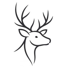 Elegant line art of a deer head with antlers, perfect for logos and minimalist designs, showcasing nature's beauty and simplistic charm, embodying wildlife