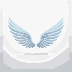 Stylized ethereal wings floating against a diffused soft white backdrop illustration