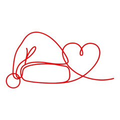 Whimsical Holiday Love: A Continuous Line Art Santa Hat and Heart Design for Festive Cheer and Warm Wishes, Perfect for Seasonal Greetings