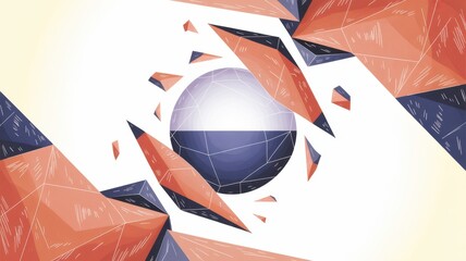 Dynamic geometric shapes in vibrant red and blue orbit a central sphere, perfect for modern design projects or technology presentations with a futuristic vibe