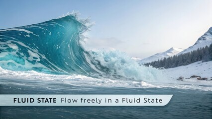 A colossal blue ocean wave with white foam crashing majestically against a coastal landscape under a clear sky