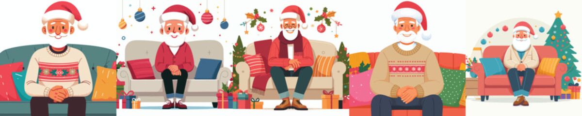 vector grandfather sitting on sofa at christmas