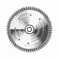 Circular saw blade engraving artwork, intricate detail mechanical precision tool representation