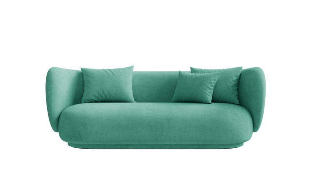 Upholstered curved sofa on an isolated background. Furniture for collages, graphics designs, and presentations.
