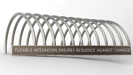 A Modern Metallic Structure with Repeating Arched Elements and Inspirational Text