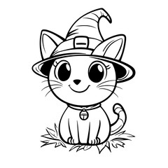 Cute Funny Halloween Vector Illustration coloring pages with pumpkins, ghosts, and bats for kids