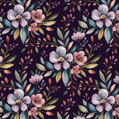 Seamless floral pattern design, watercolor background, tiles art