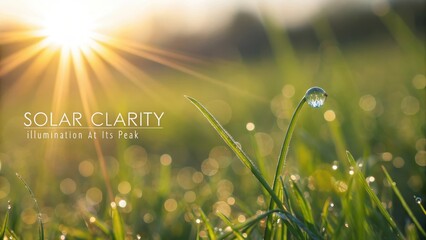 Fototapeta premium A Single Dewdrop Reflecting Sunlight on a Blade of Grass in a Sun-Drenched Meadow
