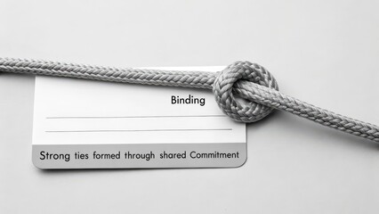 A Strong, Braided Rope Tied in a Secure Knot on a White Card Representing Binding Commitment.