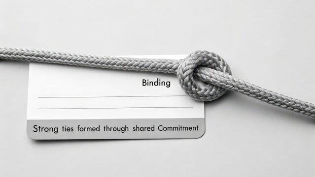 A Strong, Braided Rope Tied in a Secure Knot on a White Card Representing Binding Commitment.