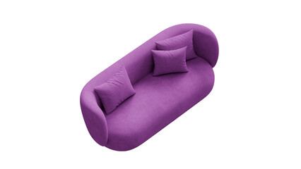 Modern curved sofa with pillows on a transparent background. Furniture for mockups, presentations, and marketing materials.