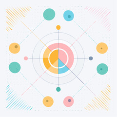 Colorful Data Visualization: Geometric Composition of Circular Charts and Connecting Lines