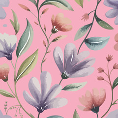 Seamless floral pattern design, watercolor background, tiles art