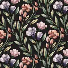 Seamless floral pattern design, watercolor background, tiles art