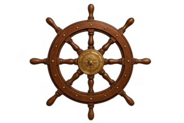 Ship's wheel, helm, and rudder, representing navigation, leadership, and steering towards success on a transparent background