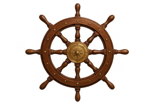 Ship's wheel, helm, and rudder, representing navigation, leadership, and steering towards success on a transparent background