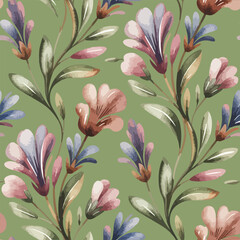 Seamless floral pattern design, watercolor background, tiles art