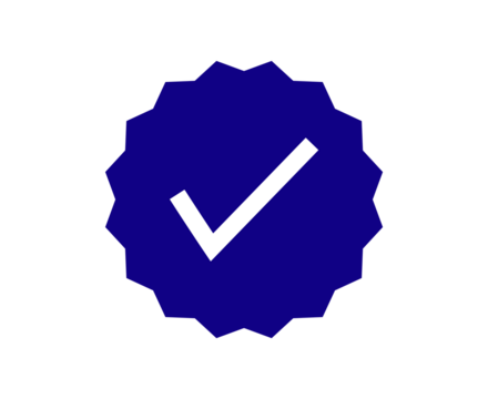 white verified checkmark icon on inside blue circle approval, guarantee, secure status, certification, and quality check mark