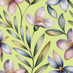 Seamless floral pattern design, watercolor background, tiles art