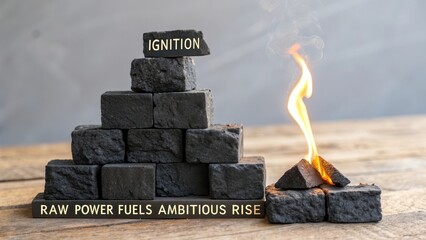 Charcoal Bricks Igniting a Fiery Rise Symbolizing Power and Ambition