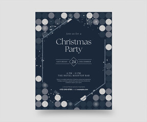 Luxury Christmas Flier Flyer Poster Banner Vector Invitation Templates with Elegant Glitter Ball Decorations, NYE New Years Eve Gala Invite Layout
