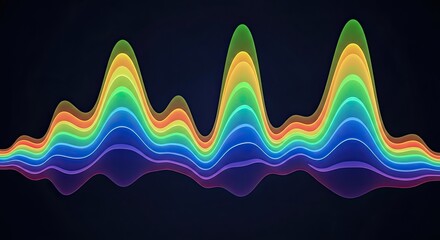 Dynamic rainbow gradient sound waves, perfect for vibrant presentations or modern technology backgrounds, creating a sense of energy and innovation, cool and modern